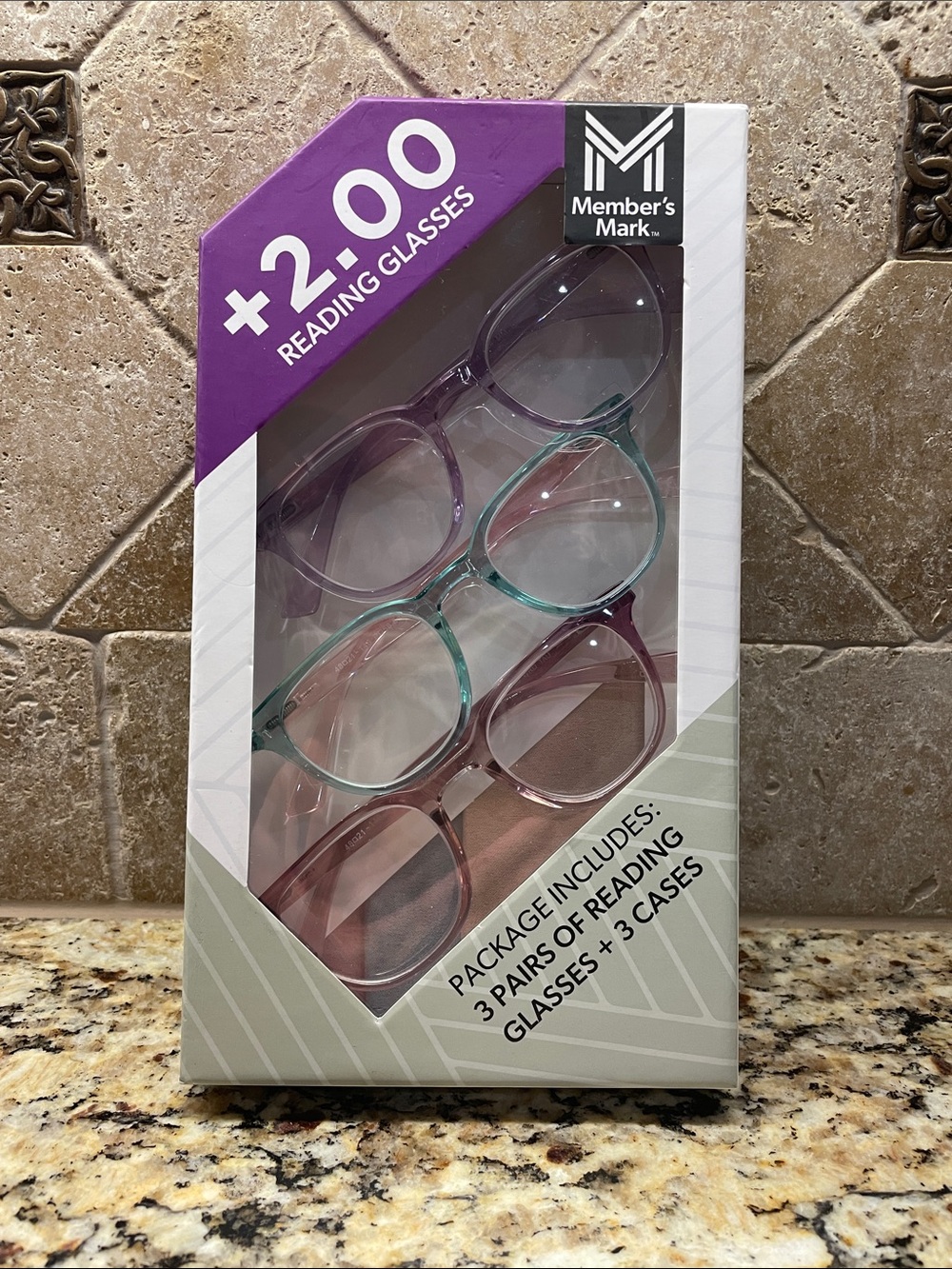 Member's Mark Women's +2.00 Reading Glasses - Purple, Teal, Pink (3-Pack)